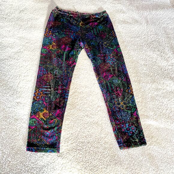 Vintage Ymaginer Patchwork Blue Velvet Leggings Made in France 90s Trippy Print - Picture 1 of 8
